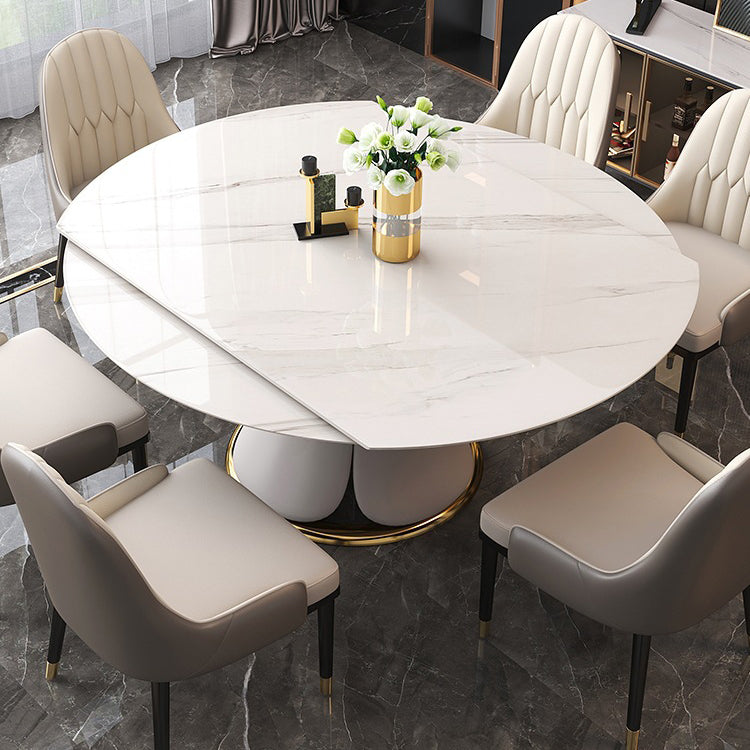 Nordic Round Sintered Stone Dining Table of 5/7 with Metal Base Foldable Dining Set for Restaurant Clearhalo 'Dining Room Sets' 'Dining Tables & Seating' 'dining_room_set' 'furn' 'furn_dining_room_set' 'Furniture' 'furniture_dining_room_set' 'Kitchen & Dining Furniture' 'kitchen&dining_furn' 'kitchen' 3485703