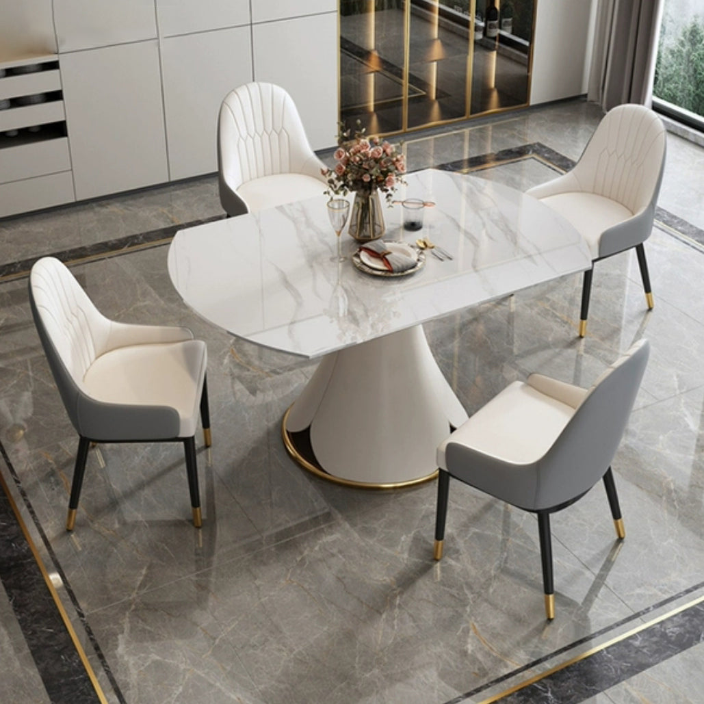 Nordic Round Sintered Stone Dining Table of 5/7 with Metal Base Foldable Dining Set for Restaurant Clearhalo 'Dining Room Sets' 'Dining Tables & Seating' 'dining_room_set' 'furn' 'furn_dining_room_set' 'Furniture' 'furniture_dining_room_set' 'Kitchen & Dining Furniture' 'kitchen&dining_furn' 'kitchen' 3485711