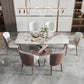 Minimalist Rectangle Sintered Stone Dining Table of 5/7 with Pedestal Base Dining Set for Restaurant 7 Piece Set Clearhalo 'Dining Room Sets' 'Dining Tables & Seating' 'dining_room_set' 'furn' 'furn_dining_room_set' 'Furniture' 'furniture_dining_room_set' 'Kitchen & Dining Furniture' 'kitchen&dining_furn' 'kitchen' 3485712