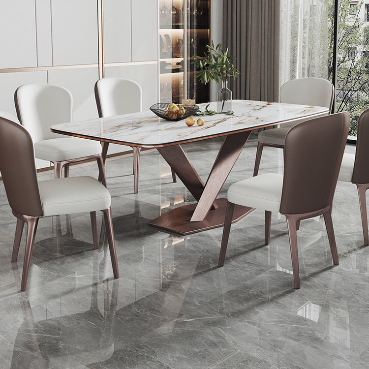 Minimalist Rectangle Sintered Stone Dining Table of 5/7 with Pedestal Base Dining Set for Restaurant Clearhalo 'Dining Room Sets' 'Dining Tables & Seating' 'dining_room_set' 'furn' 'furn_dining_room_set' 'Furniture' 'furniture_dining_room_set' 'Kitchen & Dining Furniture' 'kitchen&dining_furn' 'kitchen' 3485714