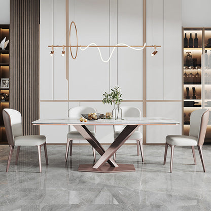 Minimalist Rectangle Sintered Stone Dining Table of 5/7 with Pedestal Base Dining Set for Restaurant 5 Piece Set Clearhalo 'Dining Room Sets' 'Dining Tables & Seating' 'dining_room_set' 'furn' 'furn_dining_room_set' 'Furniture' 'furniture_dining_room_set' 'Kitchen & Dining Furniture' 'kitchen&dining_furn' 'kitchen' 3485715