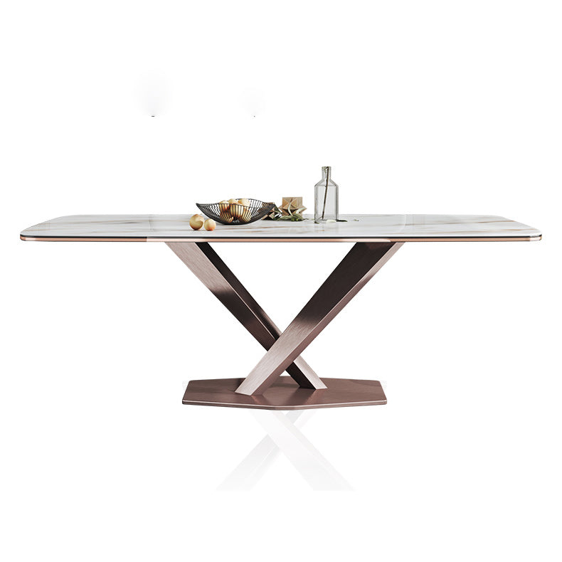 Minimalist Rectangle Sintered Stone Dining Table of 5/7 with Pedestal Base Dining Set for Restaurant Clearhalo 'Dining Room Sets' 'Dining Tables & Seating' 'dining_room_set' 'furn' 'furn_dining_room_set' 'Furniture' 'furniture_dining_room_set' 'Kitchen & Dining Furniture' 'kitchen&dining_furn' 'kitchen' 3485716