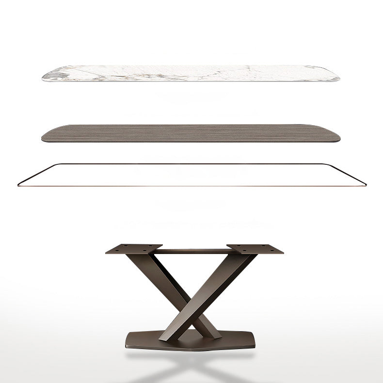 Minimalist Rectangle Sintered Stone Dining Table of 5/7 with Pedestal Base Dining Set for Restaurant Clearhalo 'Dining Room Sets' 'Dining Tables & Seating' 'dining_room_set' 'furn' 'furn_dining_room_set' 'Furniture' 'furniture_dining_room_set' 'Kitchen & Dining Furniture' 'kitchen&dining_furn' 'kitchen' 3485717