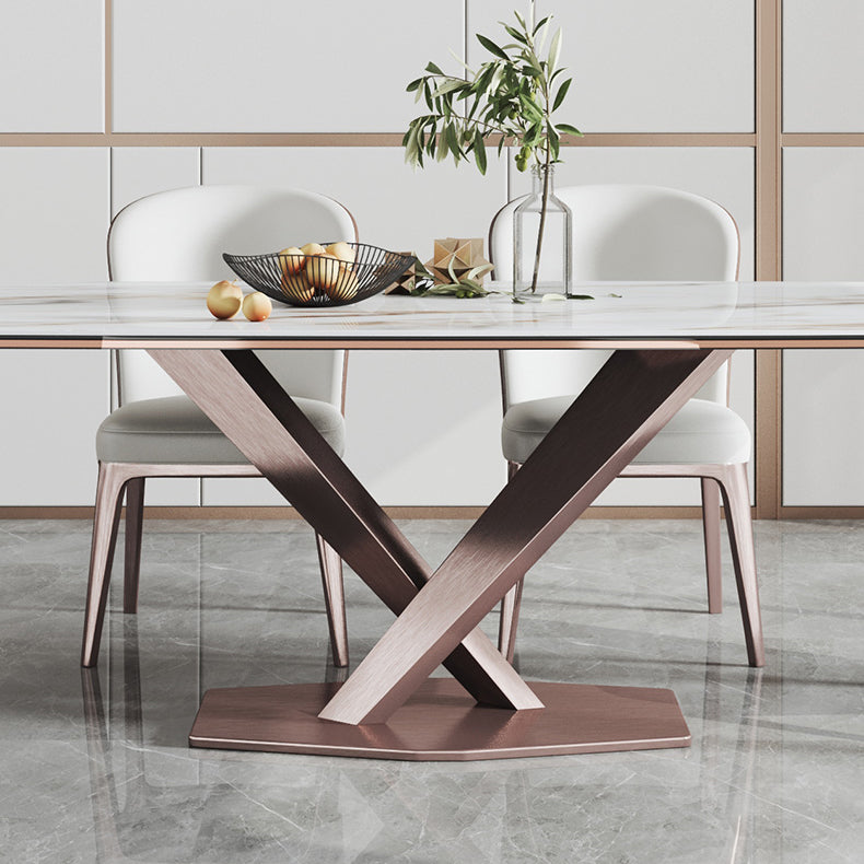 Minimalist Rectangle Sintered Stone Dining Table of 5/7 with Pedestal Base Dining Set for Restaurant Clearhalo 'Dining Room Sets' 'Dining Tables & Seating' 'dining_room_set' 'furn' 'furn_dining_room_set' 'Furniture' 'furniture_dining_room_set' 'Kitchen & Dining Furniture' 'kitchen&dining_furn' 'kitchen' 3485719