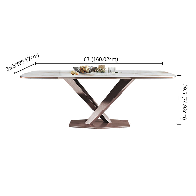 Minimalist Rectangle Sintered Stone Dining Table of 5/7 with Pedestal Base Dining Set for Restaurant Clearhalo 'Dining Room Sets' 'Dining Tables & Seating' 'dining_room_set' 'furn' 'furn_dining_room_set' 'Furniture' 'furniture_dining_room_set' 'Kitchen & Dining Furniture' 'kitchen&dining_furn' 'kitchen' 3485724