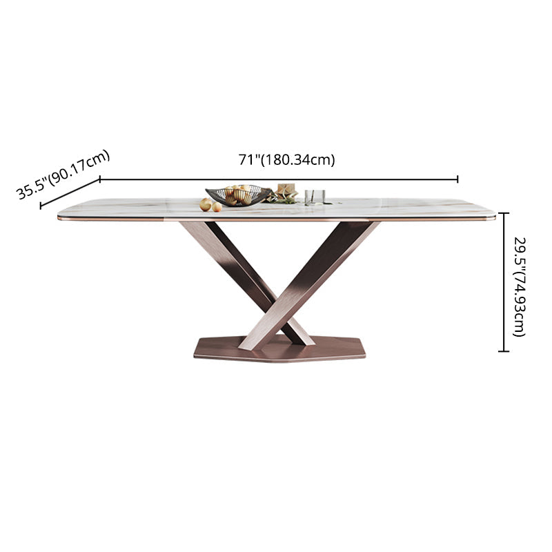 Minimalist Rectangle Sintered Stone Dining Table of 5/7 with Pedestal Base Dining Set for Restaurant Clearhalo 'Dining Room Sets' 'Dining Tables & Seating' 'dining_room_set' 'furn' 'furn_dining_room_set' 'Furniture' 'furniture_dining_room_set' 'Kitchen & Dining Furniture' 'kitchen&dining_furn' 'kitchen' 3485725