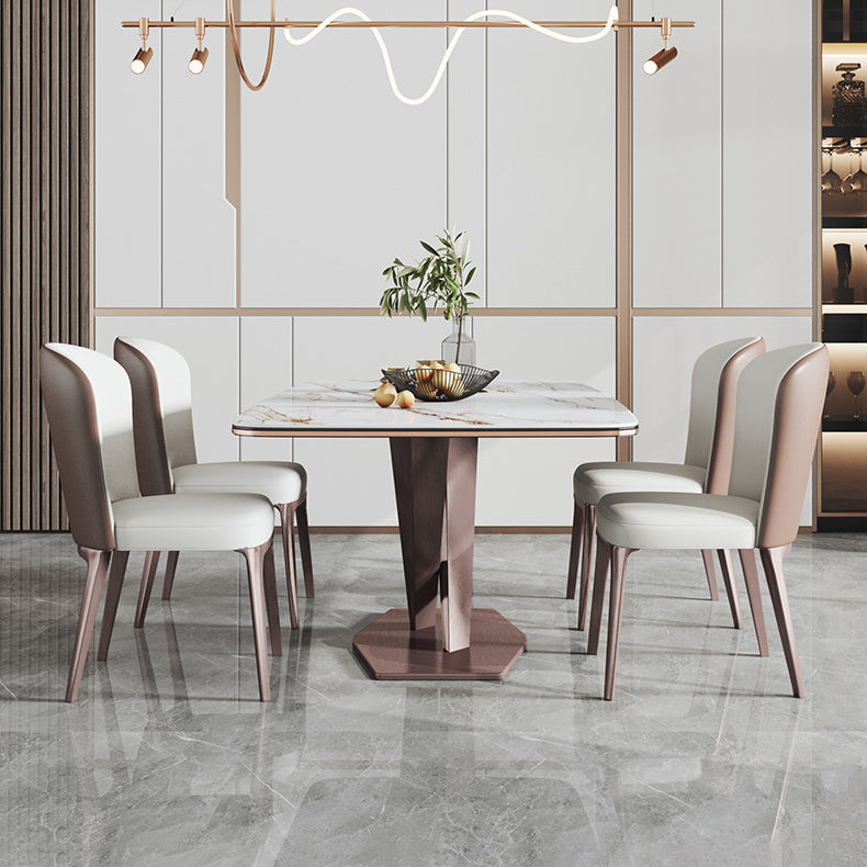Minimalist Rectangle Sintered Stone Dining Table of 5/7 with Pedestal Base Dining Set for Restaurant Clearhalo 'Dining Room Sets' 'Dining Tables & Seating' 'dining_room_set' 'furn' 'furn_dining_room_set' 'Furniture' 'furniture_dining_room_set' 'Kitchen & Dining Furniture' 'kitchen&dining_furn' 'kitchen' 3485727