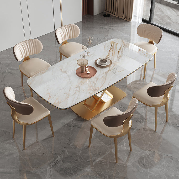 Dining Room Set Modern Sintered Stone Table with Gold Metal Base Rectangle Dining Set for Restaurant Clearhalo 'Dining Room Sets' 'Dining Tables & Seating' 'dining_room_set' 'furn' 'furn_dining_room_set' 'Furniture' 'furniture_dining_room_set' 'Kitchen & Dining Furniture' 'kitchen&dining_furn' 'kitchen' 3485731