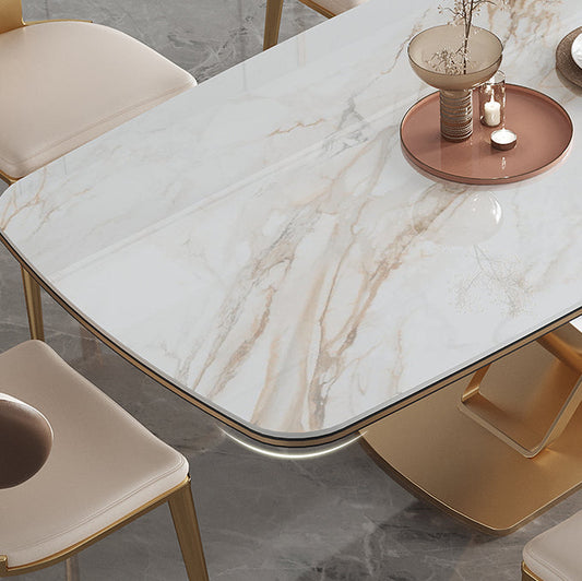 Dining Room Set Modern Sintered Stone Table with Gold Metal Base Rectangle Dining Set for Restaurant Clearhalo 'Dining Room Sets' 'Dining Tables & Seating' 'dining_room_set' 'furn' 'furn_dining_room_set' 'Furniture' 'furniture_dining_room_set' 'Kitchen & Dining Furniture' 'kitchen&dining_furn' 'kitchen' 3485737