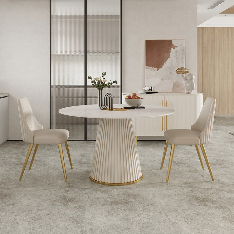 Nordic Round Sintered Stone Dining Table for 4/6 with Pedestal Base Dining Setfor Restaurant Clearhalo 'Dining Room Sets' 'Dining Tables & Seating' 'dining_room_set' 'furn' 'furn_dining_room_set' 'Furniture' 'furniture_dining_room_set' 'Kitchen & Dining Furniture' 'kitchen&dining_furn' 'kitchen' 3485749