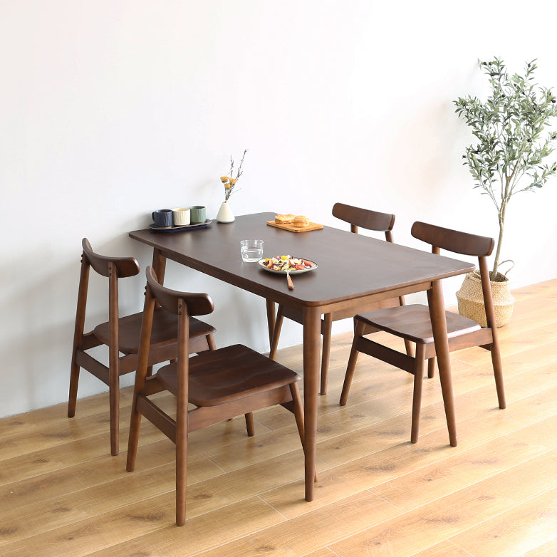 Minimalist Standard Khaki Dining Set Rectangle Shape Solid Wood Dining Set with 4 Legs Base Walnut 5 Piece Set Clearhalo 'Dining Room Sets' 'Dining Tables & Seating' 'dining_room_set' 'furn' 'furn_dining_room_set' 'Furniture' 'furniture_dining_room_set' 'Kitchen & Dining Furniture' 'kitchen&dining_furn' 'kitchen' 3485760