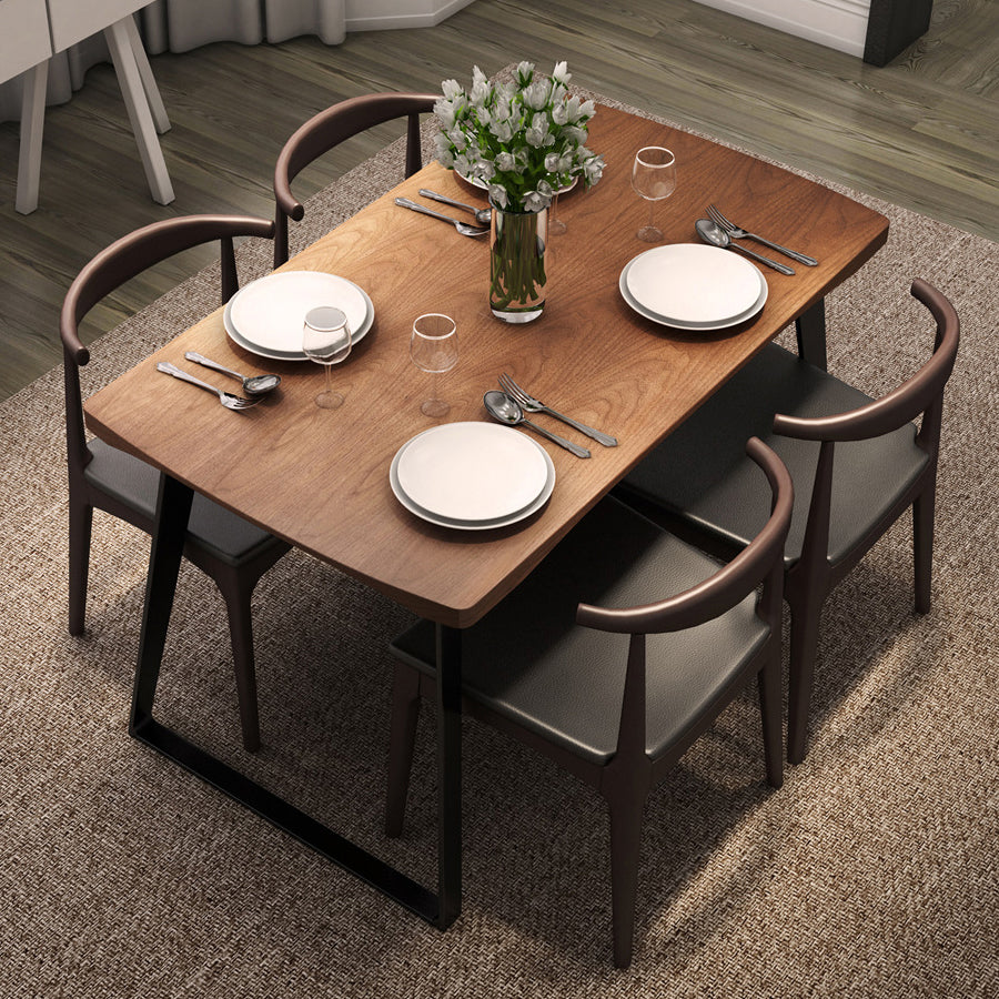 Contemporary Solid Wood Rectangle Shape Dining Set Kitchen Standard Dining Set with Double Pedestal Clearhalo 'Dining Room Sets' 'Dining Tables & Seating' 'dining_room_set' 'furn' 'furn_dining_room_set' 'Furniture' 'furniture_dining_room_set' 'Kitchen & Dining Furniture' 'kitchen&dining_furn' 'kitchen' 3485791