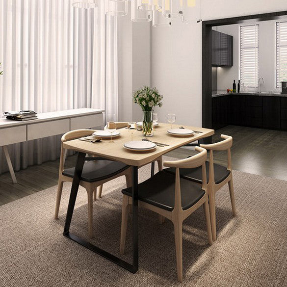 Contemporary Solid Wood Rectangle Shape Dining Set Kitchen Standard Dining Set with Double Pedestal Natural 5 Piece Set Clearhalo 'Dining Room Sets' 'Dining Tables & Seating' 'dining_room_set' 'furn' 'furn_dining_room_set' 'Furniture' 'furniture_dining_room_set' 'Kitchen & Dining Furniture' 'kitchen&dining_furn' 'kitchen' 3485793