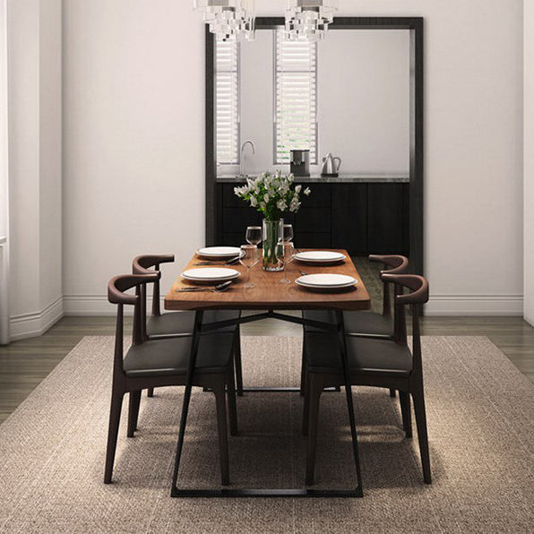 Contemporary Solid Wood Rectangle Shape Dining Set Kitchen Standard Dining Set with Double Pedestal Clearhalo 'Dining Room Sets' 'Dining Tables & Seating' 'dining_room_set' 'furn' 'furn_dining_room_set' 'Furniture' 'furniture_dining_room_set' 'Kitchen & Dining Furniture' 'kitchen&dining_furn' 'kitchen' 3485795