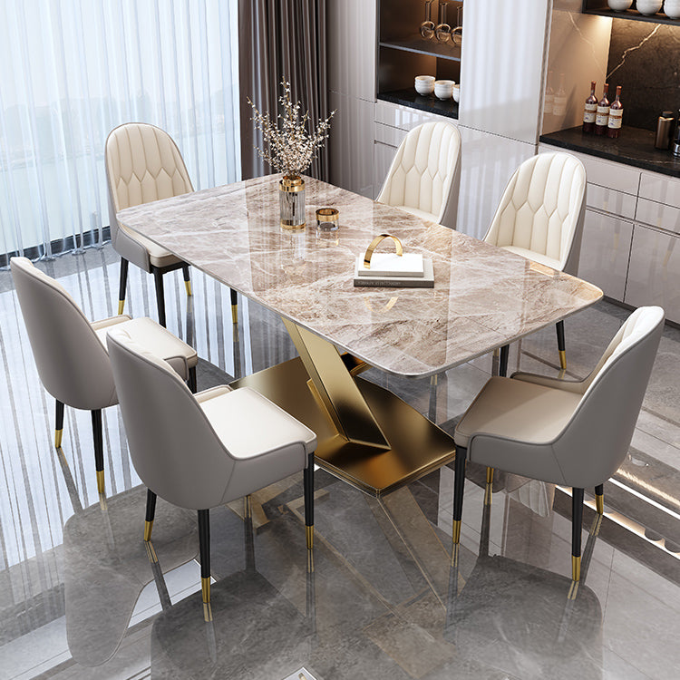 Modern Gray Kitchen Dining Set Sintered Stone Rectangle Shape Dining Set with Pedestal Clearhalo 'Dining Room Sets' 'Dining Tables & Seating' 'dining_room_set' 'furn' 'furn_dining_room_set' 'Furniture' 'furniture_dining_room_set' 'Kitchen & Dining Furniture' 'kitchen&dining_furn' 'kitchen' 3485850