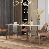 Minimalist Rectangle Shape White Dining Set Sintered Stone Kitchen Dining Set with Double Pedestal Clearhalo 'Dining Room Sets' 'Dining Tables & Seating' 'dining_room_set' 'furn' 'furn_dining_room_set' 'Furniture' 'furniture_dining_room_set' 'Kitchen & Dining Furniture' 'kitchen&dining_furn' 'kitchen' 3485866