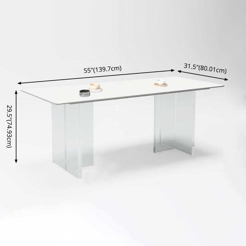 Minimalist Rectangle Shape White Dining Set Sintered Stone Kitchen Dining Set with Double Pedestal Clearhalo 'Dining Room Sets' 'Dining Tables & Seating' 'dining_room_set' 'furn' 'furn_dining_room_set' 'Furniture' 'furniture_dining_room_set' 'Kitchen & Dining Furniture' 'kitchen&dining_furn' 'kitchen' 3485872