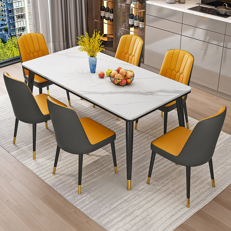 Modern Fixed Sintered Stone Dining Room Table with 4 Metallic Legs Kitchen Dining Set 7 Piece Set Clearhalo 'Dining Room Sets' 'Dining Tables & Seating' 'dining_room_set' 'furn' 'furn_dining_room_set' 'Furniture' 'furniture_dining_room_set' 'Kitchen & Dining Furniture' 'kitchen&dining_furn' 'kitchen' 3485901