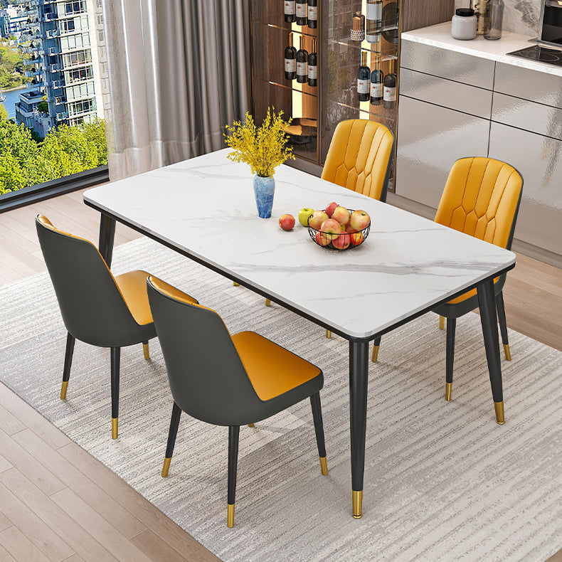 Modern Fixed Sintered Stone Dining Room Table with 4 Metallic Legs Kitchen Dining Set 5 Piece Set Clearhalo 'Dining Room Sets' 'Dining Tables & Seating' 'dining_room_set' 'furn' 'furn_dining_room_set' 'Furniture' 'furniture_dining_room_set' 'Kitchen & Dining Furniture' 'kitchen&dining_furn' 'kitchen' 3485902
