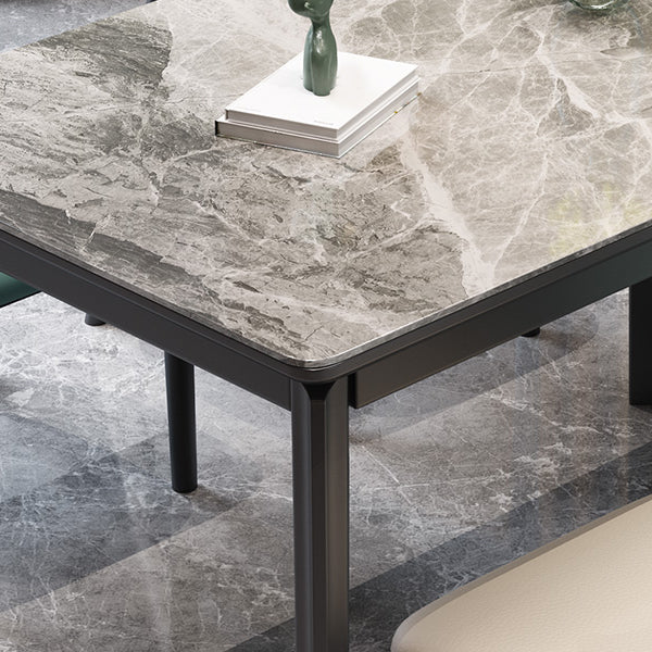 Fixed Minimalist Sintered Stone Top Kitchen Table Set of 4 Black Legs for Dining Room Clearhalo 'Dining Room Sets' 'Dining Tables & Seating' 'dining_room_set' 'furn' 'furn_dining_room_set' 'Furniture' 'furniture_dining_room_set' 'Kitchen & Dining Furniture' 'kitchen&dining_furn' 'kitchen' 3485916