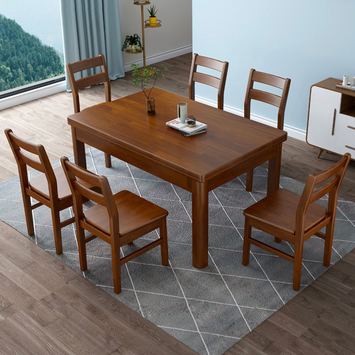 Fixed Traditional Solid Wood Top Kitchen Table Set of Brown Legs Base for Dining Room 7 Piece Set Clearhalo 'Dining Room Sets' 'Dining Tables & Seating' 'dining_room_set' 'furn' 'furn_dining_room_set' 'Furniture' 'furniture_dining_room_set' 'Kitchen & Dining Furniture' 'kitchen&dining_furn' 'kitchen' 3485944