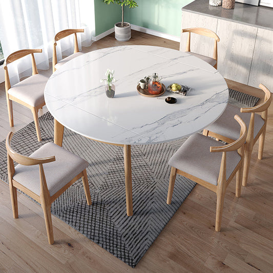 Modern Sintered Stone Dining Room Set with Round Table and Wooden Base Dining Table Furniture Clearhalo 'Dining Room Sets' 'Dining Tables & Seating' 'dining_room_set' 'furn' 'furn_dining_room_set' 'Furniture' 'furniture_dining_room_set' 'Kitchen & Dining Furniture' 'kitchen&dining_furn' 'kitchen' 3485980