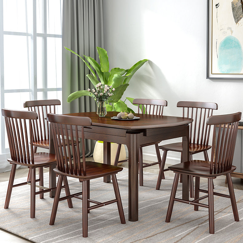 Modern Solid Wood Round Dining Room Set Space-Saving Design Dining Table Furniture Walnut 7 Piece Set Clearhalo 'Dining Room Sets' 'Dining Tables & Seating' 'dining_room_set' 'furn' 'furn_dining_room_set' 'Furniture' 'furniture_dining_room_set' 'Kitchen & Dining Furniture' 'kitchen&dining_furn' 'kitchen' 3485982