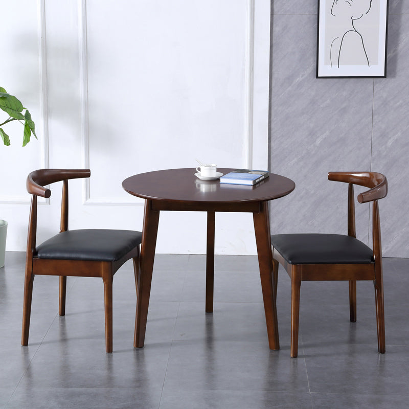 Modern Style Solid Wood Brown Dining Room Set with Round Table Formal Dining Table Furniture 3 Piece Set Clearhalo 'Dining Room Sets' 'Dining Tables & Seating' 'dining_room_set' 'furn' 'furn_dining_room_set' 'Furniture' 'furniture_dining_room_set' 'Kitchen & Dining Furniture' 'kitchen&dining_furn' 'kitchen' 3486007