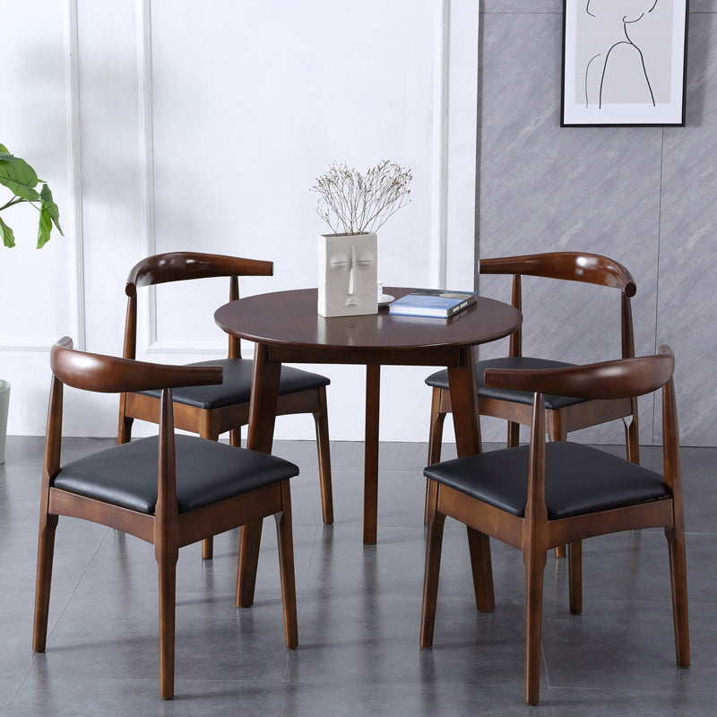 Modern Style Solid Wood Brown Dining Room Set with Round Table Formal Dining Table Furniture 5 Piece Set Clearhalo 'Dining Room Sets' 'Dining Tables & Seating' 'dining_room_set' 'furn' 'furn_dining_room_set' 'Furniture' 'furniture_dining_room_set' 'Kitchen & Dining Furniture' 'kitchen&dining_furn' 'kitchen' 3486008