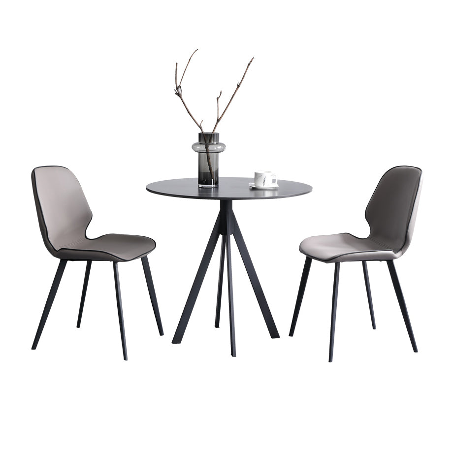 Modern Style Sintered Stone Black Dining Room Set with Round Table Formal Dining Table Furniture 3 Piece Set Clearhalo 'Dining Room Sets' 'Dining Tables & Seating' 'dining_room_set' 'furn' 'furn_dining_room_set' 'Furniture' 'furniture_dining_room_set' 'Kitchen & Dining Furniture' 'kitchen&dining_furn' 'kitchen' 3486039