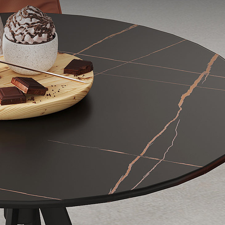 Modern Style Sintered Stone Black Dining Room Set with Round Table Formal Dining Table Furniture Clearhalo 'Dining Room Sets' 'Dining Tables & Seating' 'dining_room_set' 'furn' 'furn_dining_room_set' 'Furniture' 'furniture_dining_room_set' 'Kitchen & Dining Furniture' 'kitchen&dining_furn' 'kitchen' 3486042