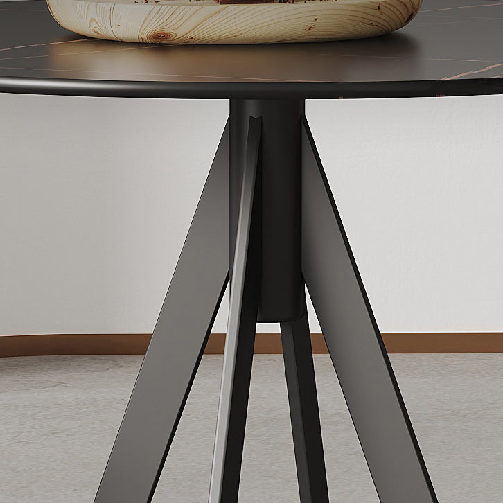 Modern Style Sintered Stone Black Dining Room Set with Round Table Formal Dining Table Furniture Clearhalo 'Dining Room Sets' 'Dining Tables & Seating' 'dining_room_set' 'furn' 'furn_dining_room_set' 'Furniture' 'furniture_dining_room_set' 'Kitchen & Dining Furniture' 'kitchen&dining_furn' 'kitchen' 3486043