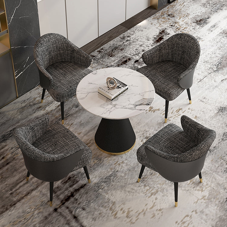 Glam Sintered Stone Dining Room Set with Round Table and Black Leg Dining Table Furniture 5 Piece Set Clearhalo 'Dining Room Sets' 'Dining Tables & Seating' 'dining_room_set' 'furn' 'furn_dining_room_set' 'Furniture' 'furniture_dining_room_set' 'Kitchen & Dining Furniture' 'kitchen&dining_furn' 'kitchen' 3486050