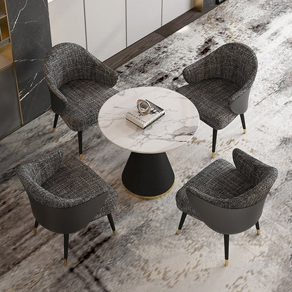 Glam Sintered Stone Dining Room Set with Round Table and Black Leg Dining Table Furniture 5 Piece Set Clearhalo 'Dining Room Sets' 'Dining Tables & Seating' 'dining_room_set' 'furn' 'furn_dining_room_set' 'Furniture' 'furniture_dining_room_set' 'Kitchen & Dining Furniture' 'kitchen&dining_furn' 'kitchen' 3486050