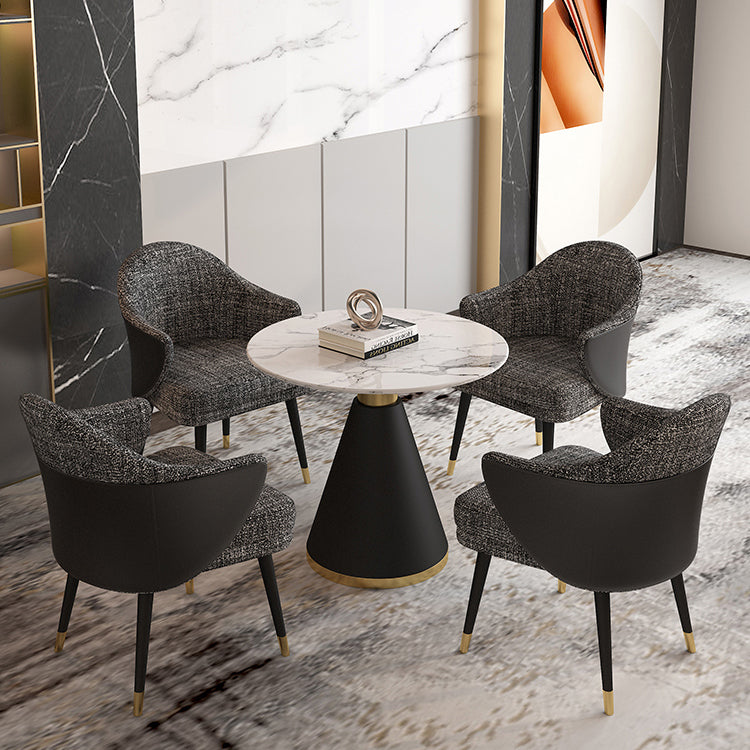 Glam Sintered Stone Dining Room Set with Round Table and Black Leg Dining Table Furniture Clearhalo 'Dining Room Sets' 'Dining Tables & Seating' 'dining_room_set' 'furn' 'furn_dining_room_set' 'Furniture' 'furniture_dining_room_set' 'Kitchen & Dining Furniture' 'kitchen&dining_furn' 'kitchen' 3486051