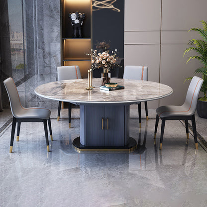 Foldable Modern Sintered Stone Dining Room Set with Round Top and Pedestal Base Furniture 5 Piece Set Clearhalo 'Dining Room Sets' 'Dining Tables & Seating' 'dining_room_set' 'furn' 'furn_dining_room_set' 'Furniture' 'furniture_dining_room_set' 'Kitchen & Dining Furniture' 'kitchen&dining_furn' 'kitchen' 3486078