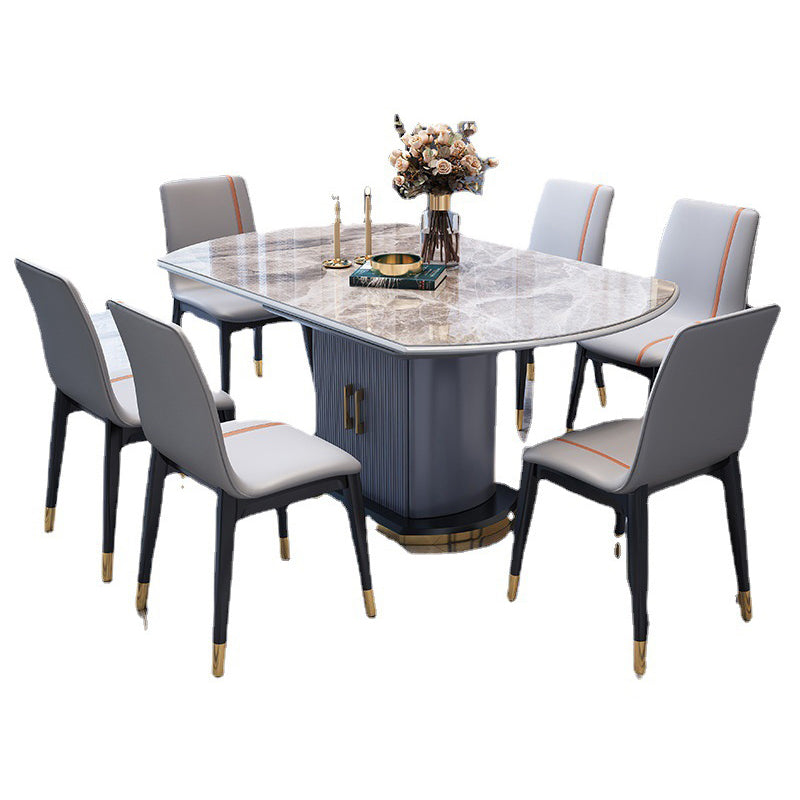 Foldable Modern Sintered Stone Dining Room Set with Round Top and Pedestal Base Furniture 7 Piece Set Clearhalo 'Dining Room Sets' 'Dining Tables & Seating' 'dining_room_set' 'furn' 'furn_dining_room_set' 'Furniture' 'furniture_dining_room_set' 'Kitchen & Dining Furniture' 'kitchen&dining_furn' 'kitchen' 3486082