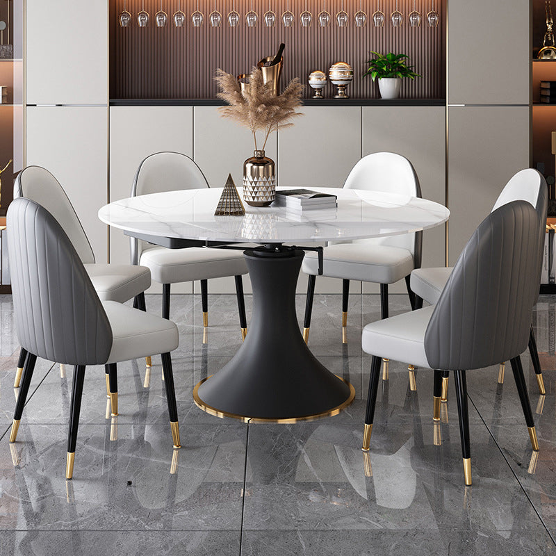 Modern Foldable Sintered Stone Dining Room Set with Black Base Dining Furniture for Home Use Clearhalo 'Dining Room Sets' 'Dining Tables & Seating' 'dining_room_set' 'furn' 'furn_dining_room_set' 'Furniture' 'furniture_dining_room_set' 'Kitchen & Dining Furniture' 'kitchen&dining_furn' 'kitchen' 3486094