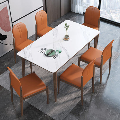 Modern Kitchen Dining Room Set with Sintered Stone Top and Solid Wood Base Dining Furniture Orange 7 Piece Set Clearhalo 'Dining Room Sets' 'Dining Tables & Seating' 'dining_room_set' 'furn' 'furn_dining_room_set' 'Furniture' 'furniture_dining_room_set' 'Kitchen & Dining Furniture' 'kitchen&dining_furn' 'kitchen' 3486106