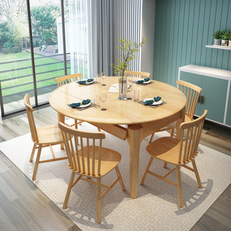 Minimalist Solid Wood Dining Room Set with Round Top and 4 Legs Base Formal Table Set Natural 7 Piece Set Clearhalo 'Dining Room Sets' 'Dining Tables & Seating' 'dining_room_set' 'furn' 'furn_dining_room_set' 'Furniture' 'furniture_dining_room_set' 'Kitchen & Dining Furniture' 'kitchen&dining_furn' 'kitchen' 3486144