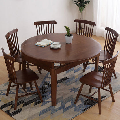 Minimalist Solid Wood Dining Room Set with Round Top and 4 Legs Base Formal Table Set Walnut 7 Piece Set Clearhalo 'Dining Room Sets' 'Dining Tables & Seating' 'dining_room_set' 'furn' 'furn_dining_room_set' 'Furniture' 'furniture_dining_room_set' 'Kitchen & Dining Furniture' 'kitchen&dining_furn' 'kitchen' 3486145
