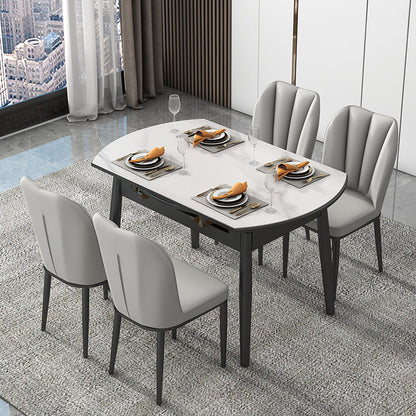 Kitchen Modern Sintered Stone Dining Table of Traditional Height with Space-Saving Dining Room Sets 5 Piece Set Clearhalo 'Dining Room Sets' 'Dining Tables & Seating' 'dining_room_set' 'furn' 'furn_dining_room_set' 'Furniture' 'furniture_dining_room_set' 'Kitchen & Dining Furniture' 'kitchen&dining_furn' 'kitchen' 3490873