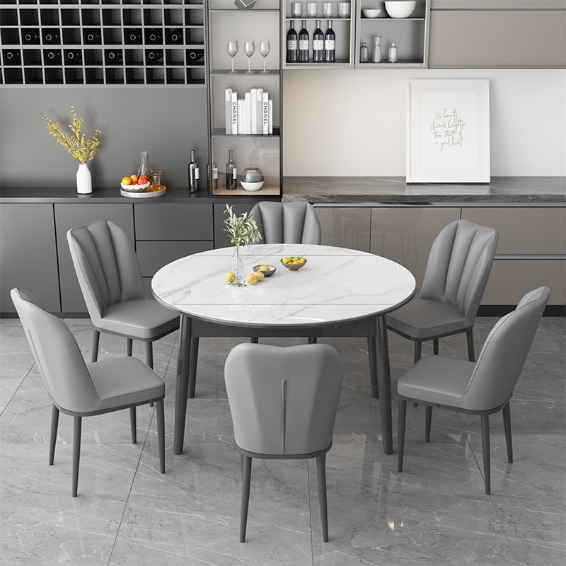 Kitchen Modern Sintered Stone Dining Table of Traditional Height with Space-Saving Dining Room Sets 7 Piece Set Clearhalo 'Dining Room Sets' 'Dining Tables & Seating' 'dining_room_set' 'furn' 'furn_dining_room_set' 'Furniture' 'furniture_dining_room_set' 'Kitchen & Dining Furniture' 'kitchen&dining_furn' 'kitchen' 3490874