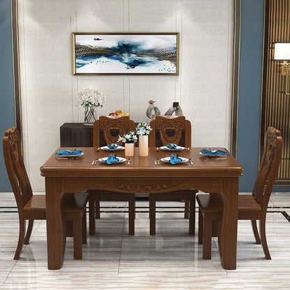 Traditional Style Rectangular Dining RoomTable Set for 6 with Parson Chairs Walnut Dining Set 5 Piece Set Clearhalo 'Dining Room Sets' 'Dining Tables & Seating' 'dining_room_set' 'furn' 'furn_dining_room_set' 'Furniture' 'furniture_dining_room_set' 'Kitchen & Dining Furniture' 'kitchen&dining_furn' 'kitchen' 3490900