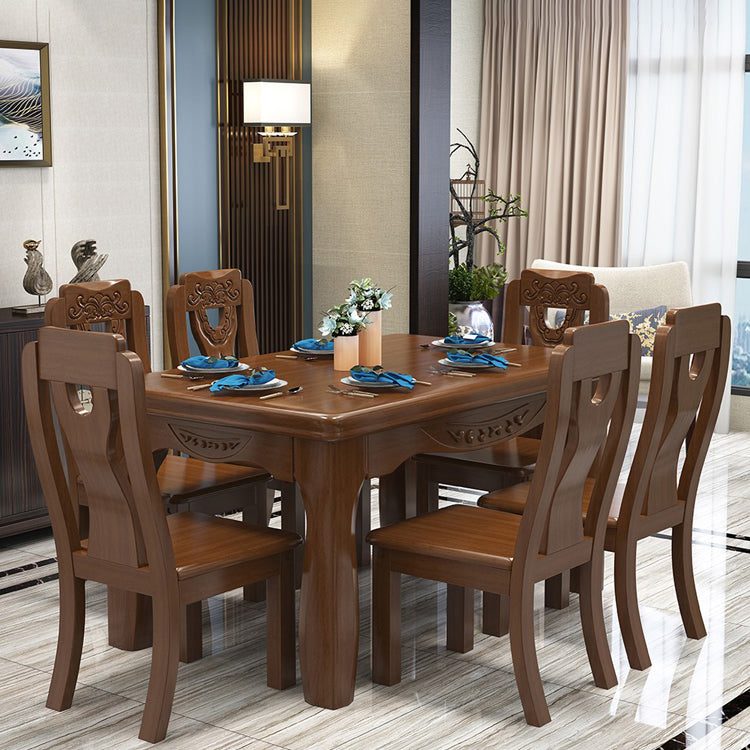Traditional Style Rectangular Dining RoomTable Set for 6 with Parson Chairs Walnut Dining Set Clearhalo 'Dining Room Sets' 'Dining Tables & Seating' 'dining_room_set' 'furn' 'furn_dining_room_set' 'Furniture' 'furniture_dining_room_set' 'Kitchen & Dining Furniture' 'kitchen&dining_furn' 'kitchen' 3490901