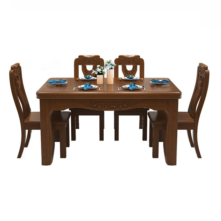 Traditional Style Rectangular Dining RoomTable Set for 6 with Parson Chairs Walnut Dining Set Clearhalo 'Dining Room Sets' 'Dining Tables & Seating' 'dining_room_set' 'furn' 'furn_dining_room_set' 'Furniture' 'furniture_dining_room_set' 'Kitchen & Dining Furniture' 'kitchen&dining_furn' 'kitchen' 3490902