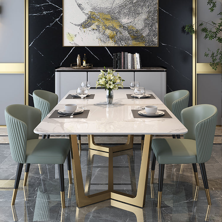 Home Scandinavian Style Sintered Stone Dining Bench Set Rectangular Dining Table with Trestle Base Clearhalo 'Dining Room Sets' 'Dining Tables & Seating' 'dining_room_set' 'furn' 'furn_dining_room_set' 'Furniture' 'furniture_dining_room_set' 'Kitchen & Dining Furniture' 'kitchen&dining_furn' 'kitchen' 3490909