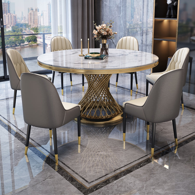 Round Modern Marble Dining Room Set Dining Furniture Set with Metallic Base Clearhalo 'Dining Room Sets' 'Dining Tables & Seating' 'dining_room_set' 'furn' 'furn_dining_room_set' 'Furniture' 'furniture_dining_room_set' 'Kitchen & Dining Furniture' 'kitchen&dining_furn' 'kitchen' 3490926
