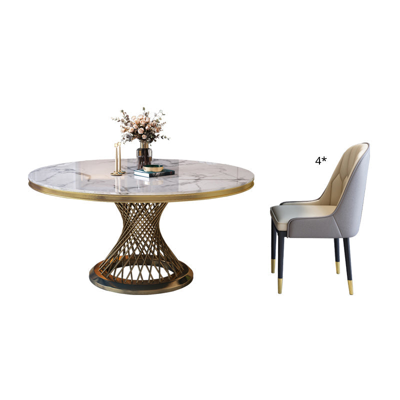 Round Modern Marble Dining Room Set Dining Furniture Set with Metallic Base 5 Piece Set Clearhalo 'Dining Room Sets' 'Dining Tables & Seating' 'dining_room_set' 'furn' 'furn_dining_room_set' 'Furniture' 'furniture_dining_room_set' 'Kitchen & Dining Furniture' 'kitchen&dining_furn' 'kitchen' 3490927