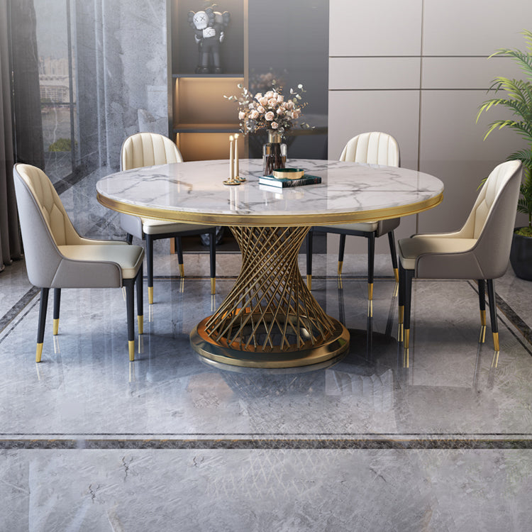 Round Modern Marble Dining Room Set Dining Furniture Set with Metallic Base Clearhalo 'Dining Room Sets' 'Dining Tables & Seating' 'dining_room_set' 'furn' 'furn_dining_room_set' 'Furniture' 'furniture_dining_room_set' 'Kitchen & Dining Furniture' 'kitchen&dining_furn' 'kitchen' 3490930